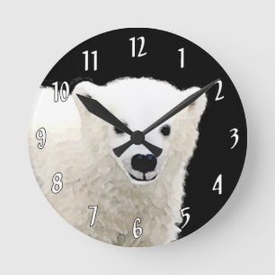 Polar Bear Cub Painting - Ursprüngliche Kunst, Dic Runde Wanduhr