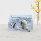 Polar Bear Cub & Pinguin Best Friends Card Karte (Gelbe Blume)