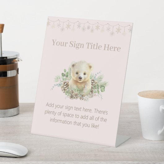 Polar Bear Cub Pink Girl Winter Baby Dusche Sockelschild (In SItu)