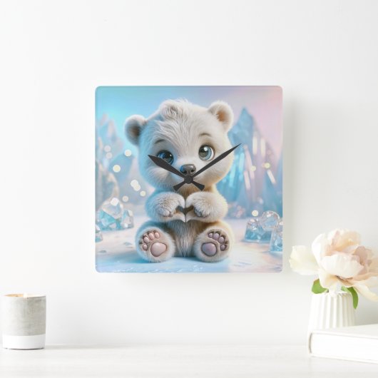Polar Bear Cub Quadratische Wanduhr (Zuhause)