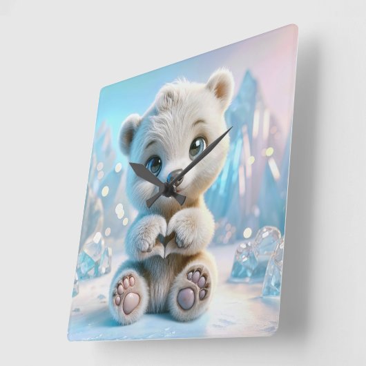 Polar Bear Cub Quadratische Wanduhr (Winkel)