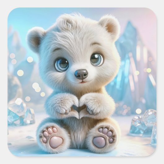 Polar Bear Cub Quadratischer Aufkleber (Vorderseite)