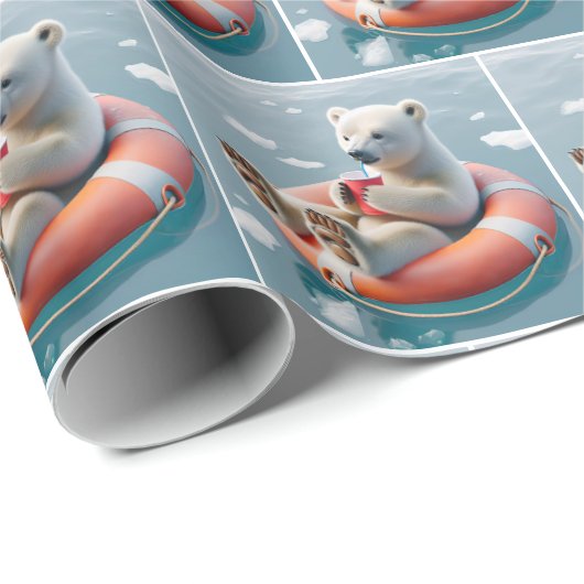 Polar Bear Cub Sipping a Drink Geschenkpapier (Rolleneckpunkt)