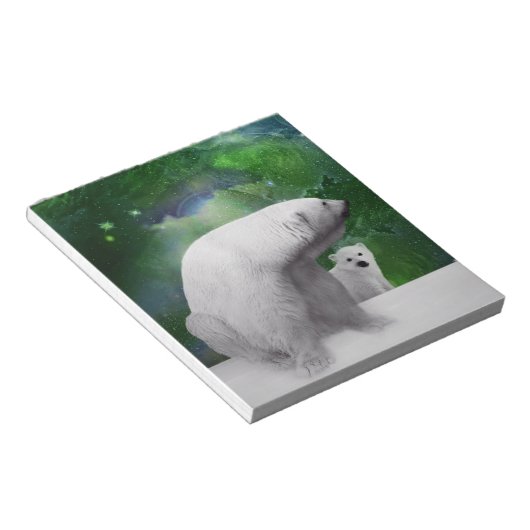 Polar Bear, cub und Northern Lights aurora Notizblock (angewinkelt)
