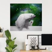 Polar Bear, cub und Northern Lights aurora Poster (Heimbüro)