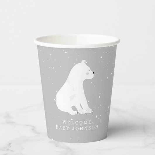 Polar Bear Cub Winter Gray Neutral Baby Dusche Pappbecher (Links)