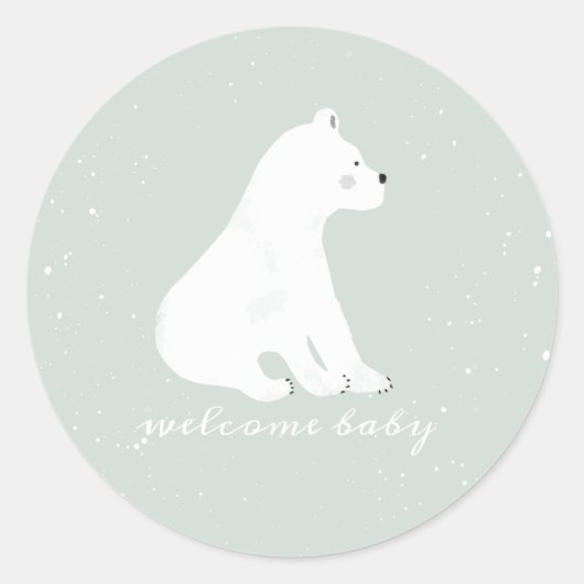 Polar Bear Cub Winter Snow Blue Baby Dusche Runder Aufkleber (Vorderseite)