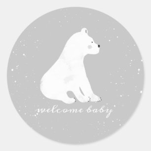 Polar Bear Cub Winter Snow Gray Baby Dusche Runder Aufkleber