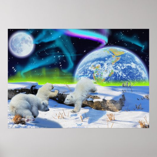 Polar Bear Cubs & Aurora Earth Day Fantasy Poster (Vorne)