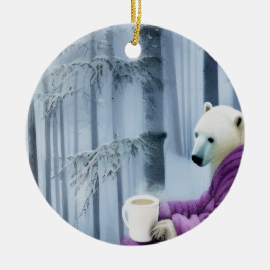 Polar Bear Drink Coffee Keramik Ornament (Vorne)
