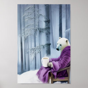 Polar Bear Drink Coffee Poster
