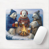Polar Bear Drinking Around a Campfire  Mousepad (Mit Mouse)