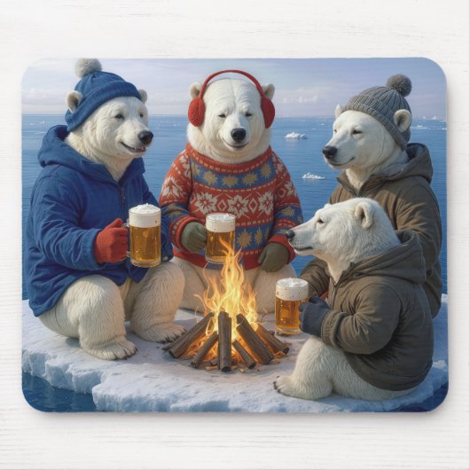 Polar Bear Drinking Around a Campfire  Mousepad (Vorne)