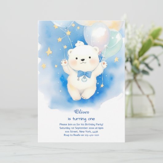 Polar Bear Erstgeburt Einladung (Stehend Vorderseite)