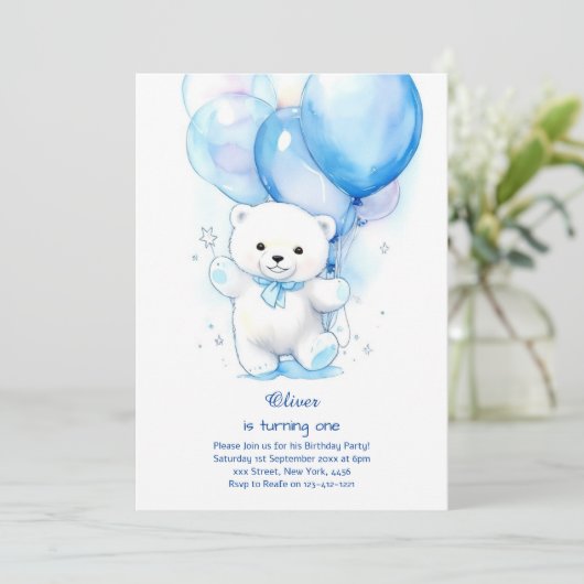 Polar Bear Erstgeburt Einladung (Stehend Vorderseite)