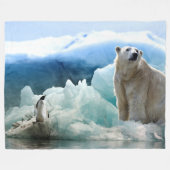 POLAR BEAR ERSUCHT PENGUIN ZUM MITTAGESSEN FLEECEDECKE (Vorderseite (Horizontal))