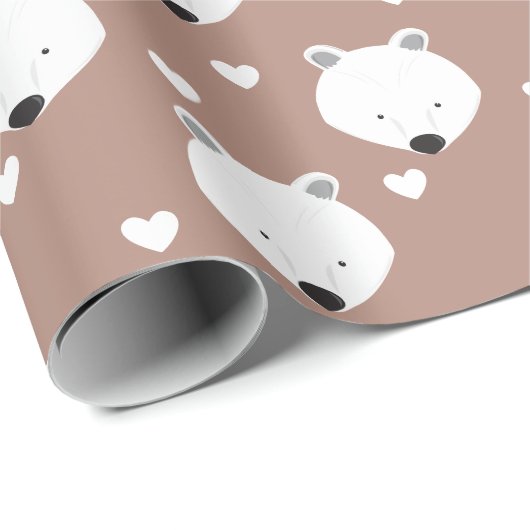 Polar Bear Face Herztier Geschenkpapier (Rolleneckpunkt)