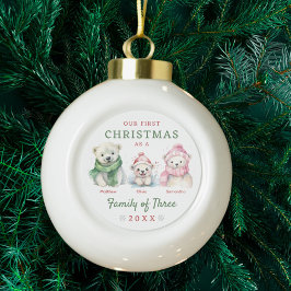 Polar Bear Familie von drei ersten Weihnachten Keramik Kugel-Ornament