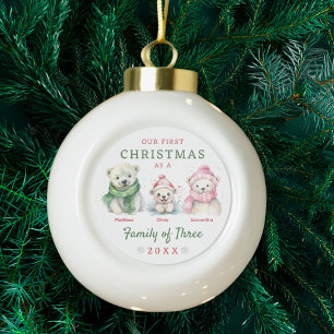 Polar Bear Familie von drei ersten Weihnachten Keramik Kugel-Ornament