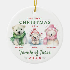 Polar Bear Familie von drei ersten Weihnachten Keramik Ornament