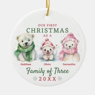 Polar Bear Familie von drei ersten Weihnachten Keramik Ornament