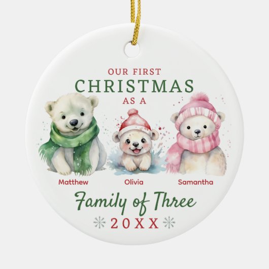Polar Bear Familie von drei ersten Weihnachten Keramik Ornament (Vorne)