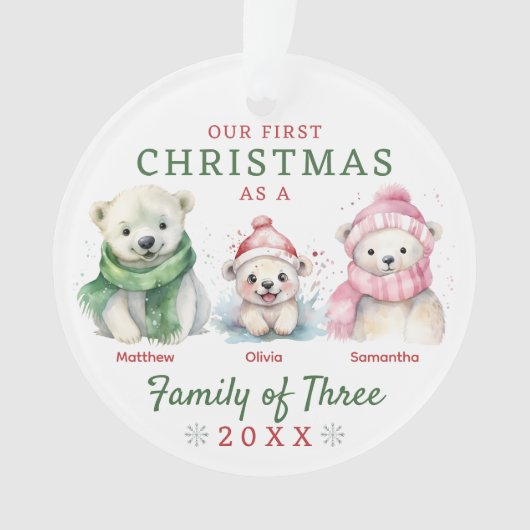 Polar Bear Familie von drei ersten Weihnachten Ornament (Vorderseite)