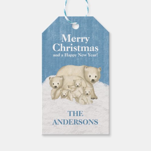 Polar Bear Familie von fünf frohen Weihnachten Geschenkanhänger (Vorderseite)