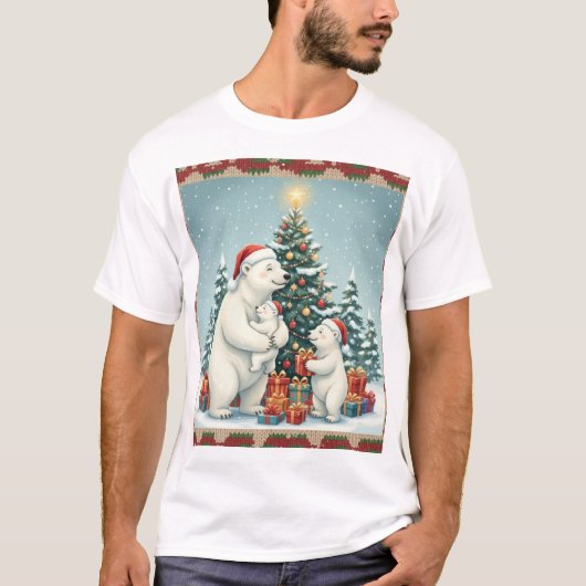 Polar Bear Family Christmas Celebration T-Shirt (Vorderseite)