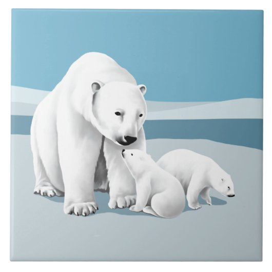 Polar Bear Family Fliese (Vorderseite)