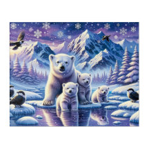 Polar Bear Family Snowy Scene Painting
