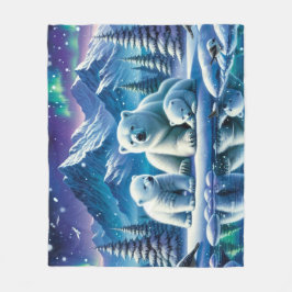 Polar Bear Family Snowy Scene Painting Fleecedecke