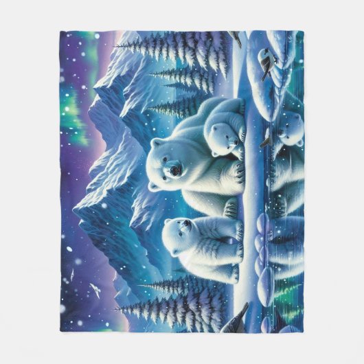 Polar Bear Family Snowy Scene Painting Fleecedecke (Vorderseite)