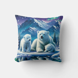Polar Bear Family Snowy Scene Painting Kissen
