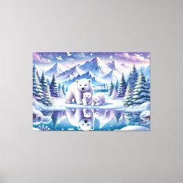 Polar Bear Family Snowy Scene Painting Leinwanddruck