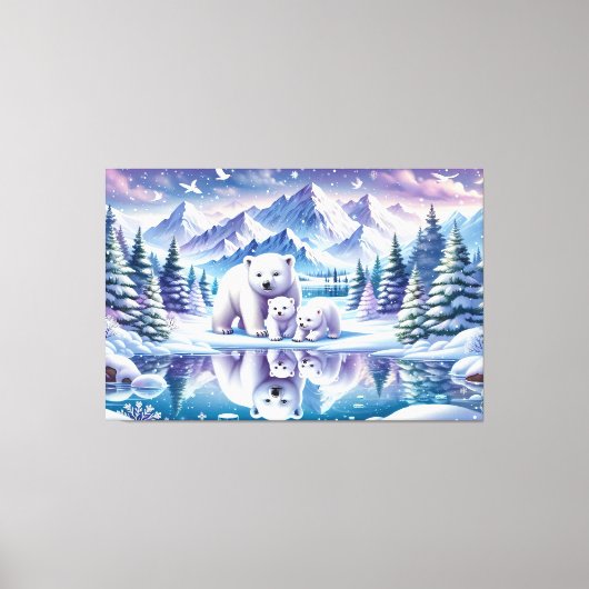Polar Bear Family Snowy Scene Painting Leinwanddruck (Vorderseite)