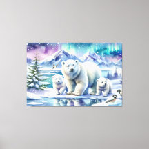 Polar Bear Family Snowy Scene Painting