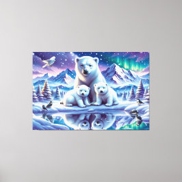 Polar Bear Family Snowy Scene Painting Leinwanddruck