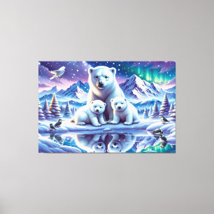 Polar Bear Family Snowy Scene Painting Leinwanddruck