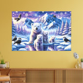Polar Bear Family Snowy Scene Painting Leinwanddruck (Insitu (Wohnzimmer))
