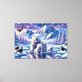 Polar Bear Family Snowy Scene Painting Leinwanddruck