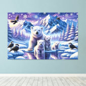 Polar Bear Family Snowy Scene Painting Leinwanddruck (Insitu (Holzboden))
