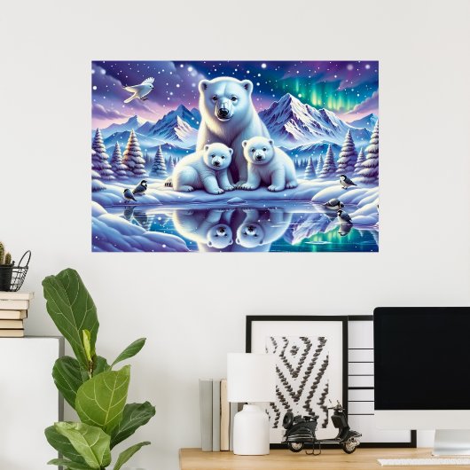 Polar Bear Family Snowy Scene Painting Poster (Heimbüro)