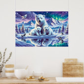 Polar Bear Family Snowy Scene Painting Poster (Küche)