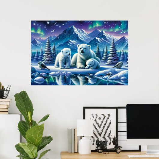 Polar Bear Family Snowy Scene Painting Poster (Heimbüro)
