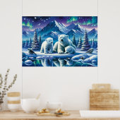 Polar Bear Family Snowy Scene Painting Poster (Küche)