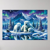 Polar Bear Family Snowy Scene Painting Poster (Vorne)