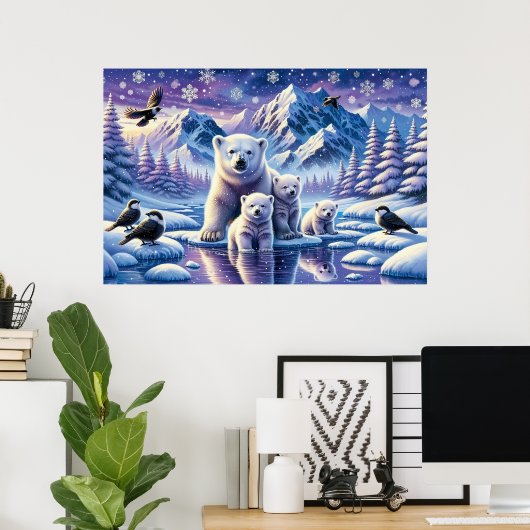 Polar Bear Family Snowy Scene Painting Poster (Heimbüro)