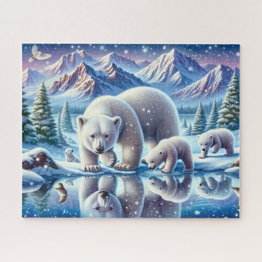 Polar Bear Family Snowy Scene Painting Puzzle (Horizontal)