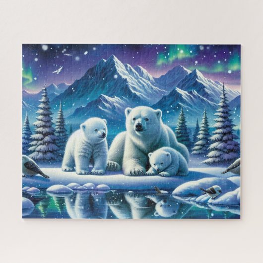 Polar Bear Family Snowy Scene Painting Puzzle (Horizontal)